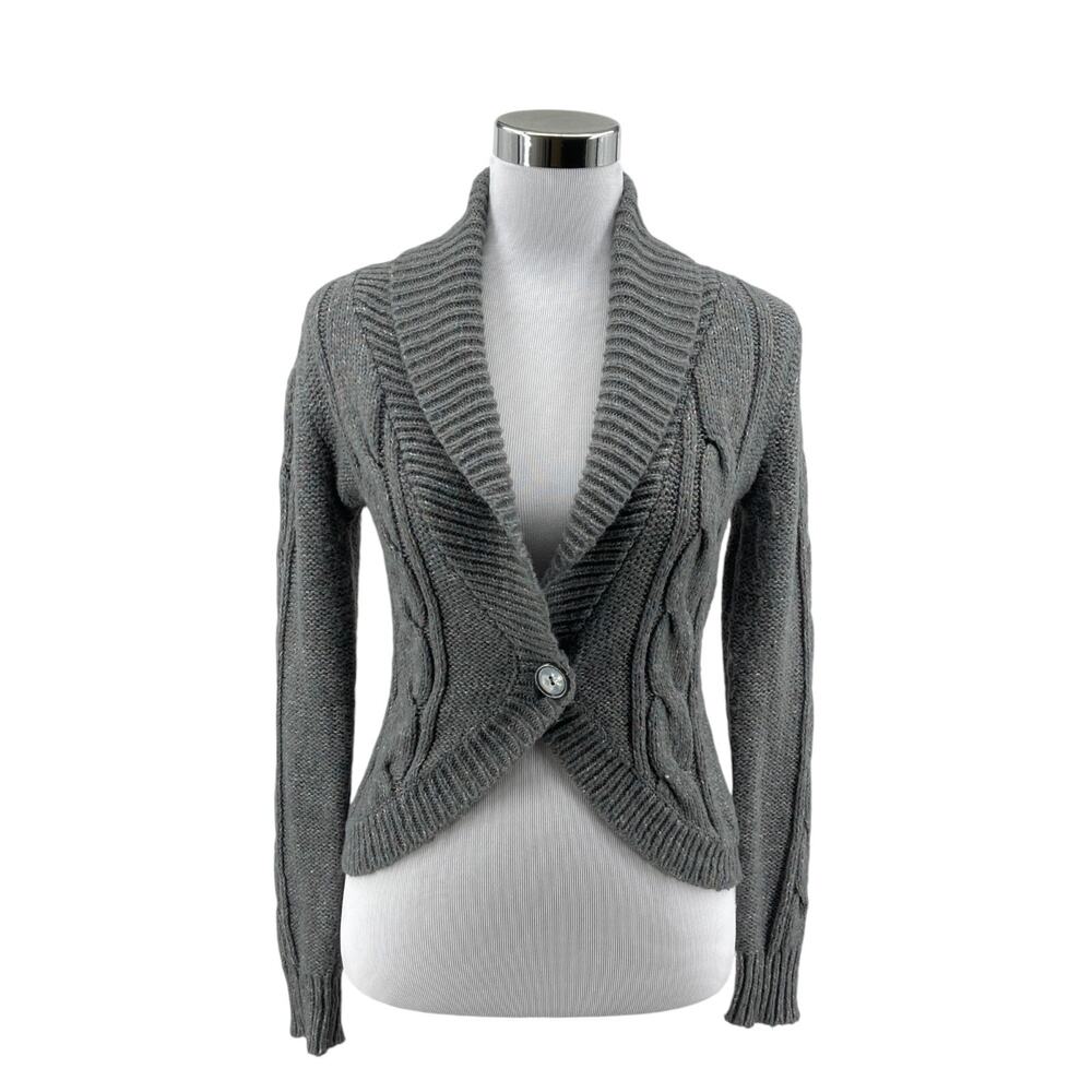 New York & Co Cardigan Sweater XS Womens Gray Knit Shawl Collar One Button Front